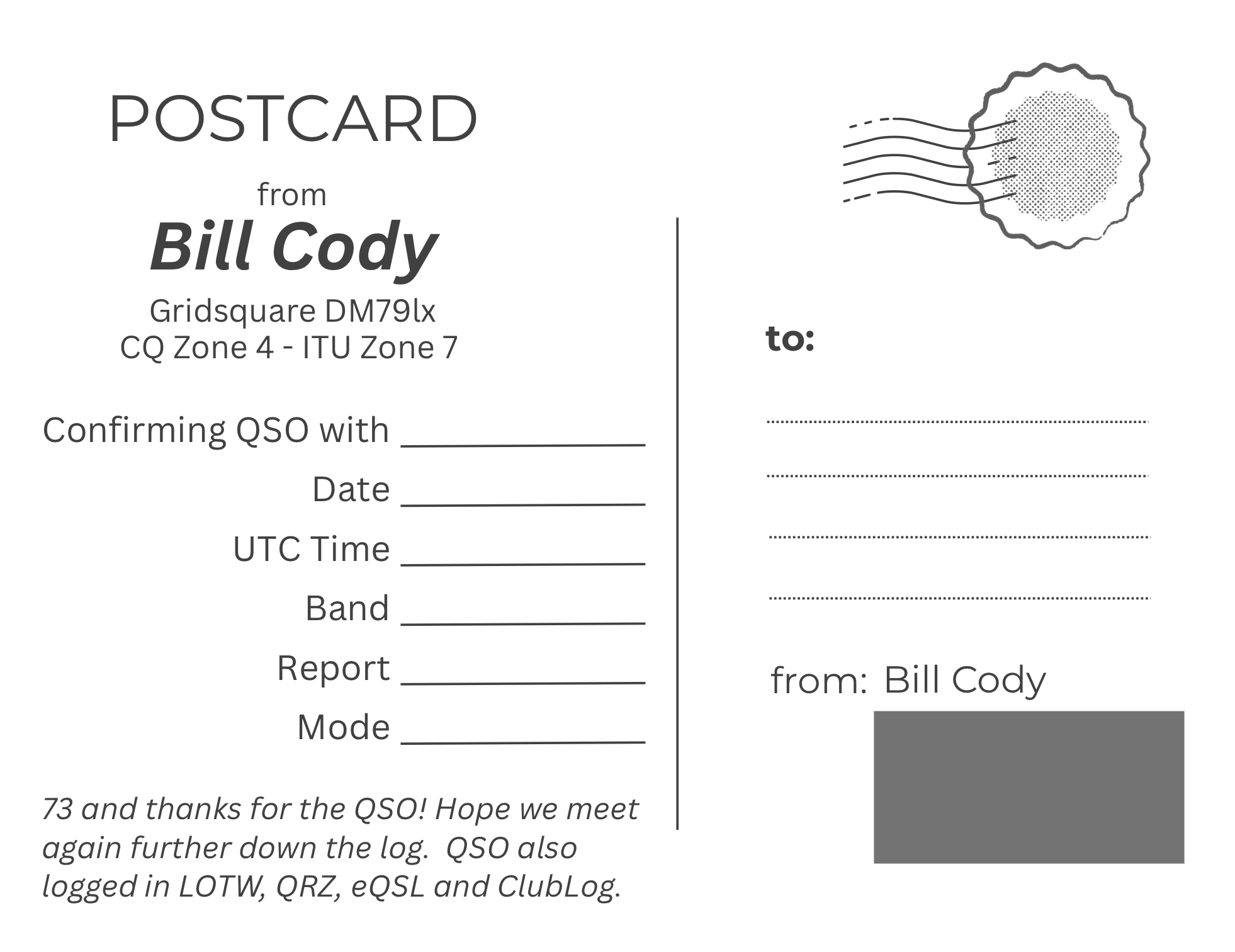 K3CDY QSL Card Back